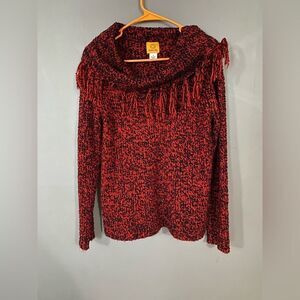 Ruby Rd Cowl Neck Fringe Sweater Size Small